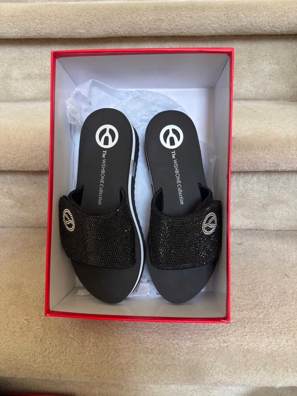 The Wishbone Collection Women's Black Platform Slide Sandals